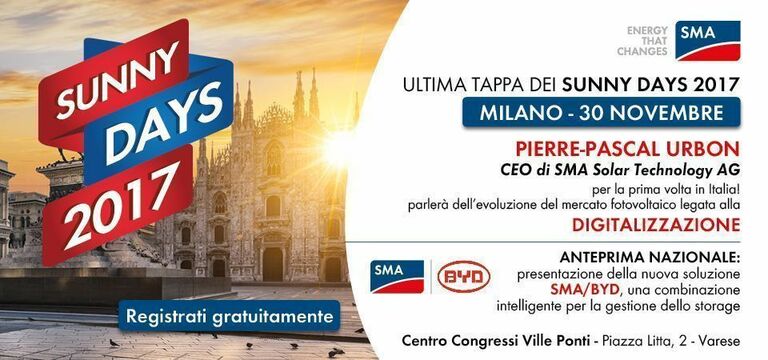 SMA SUNNY DAYS 2017 – Chiusura in grande stile per i Sunny Days 2017 con l’esclusiva presenza a Varese dei vertici di SMA Solar Technology